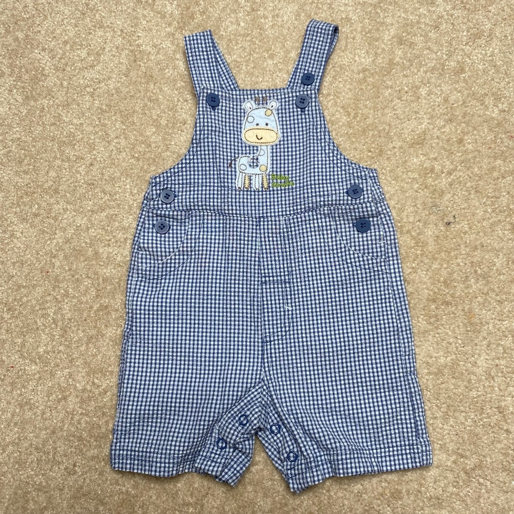 Vintage seersucker giraffe overall shorts size 0–3 months